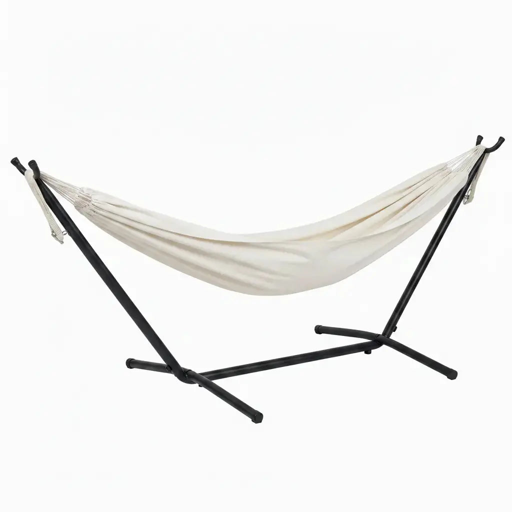 hamac double colombien couleur naturel sur son support fond blanc