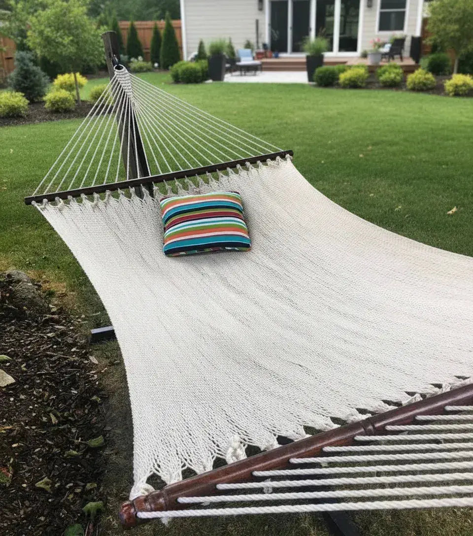 Hamac Univers Hammock Bundle Ensemble Hamac Ultime pour le Jardin – Hamac Deluxe en Corde de Polyester avec Support 3 Poutres, Porte-Gobelet et Sac de Transport