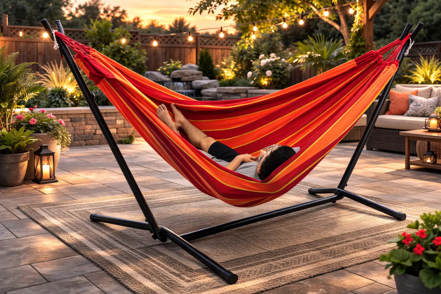 Hamac Univers Ensembles Hamac avec Support Hamac style brésilien double de luxe avec Support Universel 20153+75121