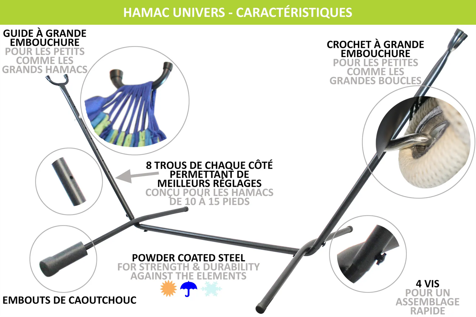Hamac Univers Ensembles Hamac avec Support Hamac style brésilien double de luxe avec Support Universel 20136+75121,20137+75121,20138+75121,20150+75121,20153+75121,20167+75121