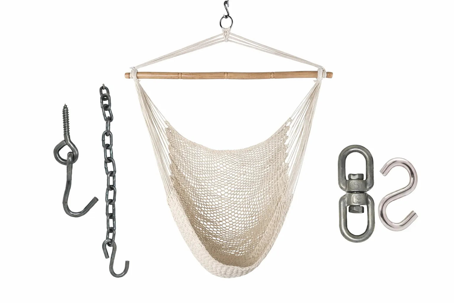 Hamac Univers Chaises Hamacs naturel Ensemble Ultime Chaise Hamac Maya – Chaise Suspendue avec Pivot 360° et Quincaillerie d’Installation 642135811856 81022.01-KIT