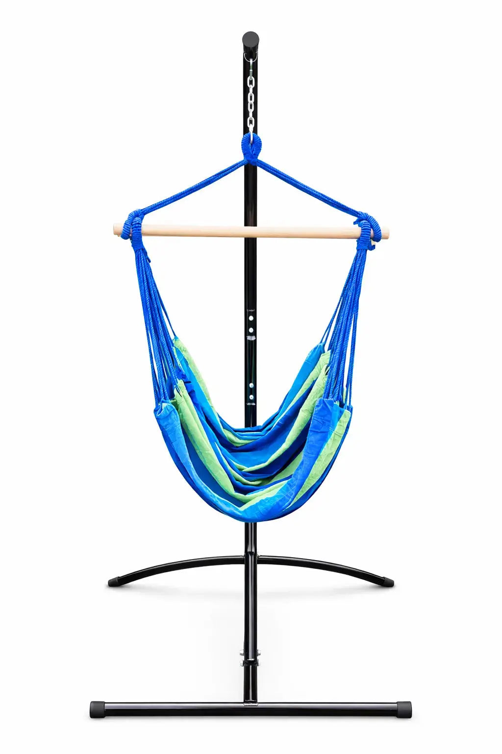 Hamac Univers Ensembles Hamac avec Support rayures-bleues-vertes Chaise hamac brésilienne suspendue + Support Universel 738447504934 82103+75217-2