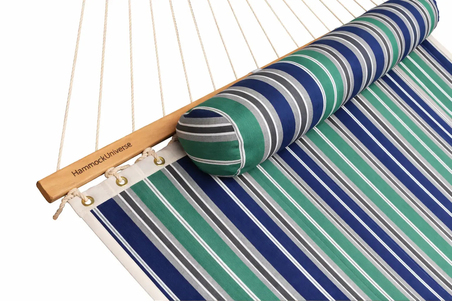 Hamac Univers Hamacs vert-bleu-gris-blanc-rayures Hamac matelassé de luxe avec oreiller 794604045276 QHD-GBGW
