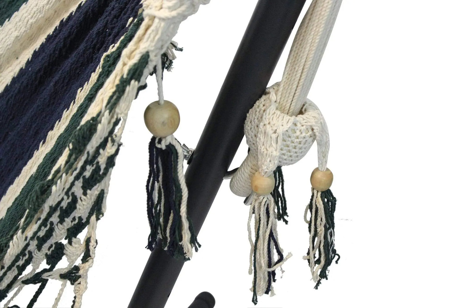 hamac du nicaraguan vert bleu blanc avec support universel macramé