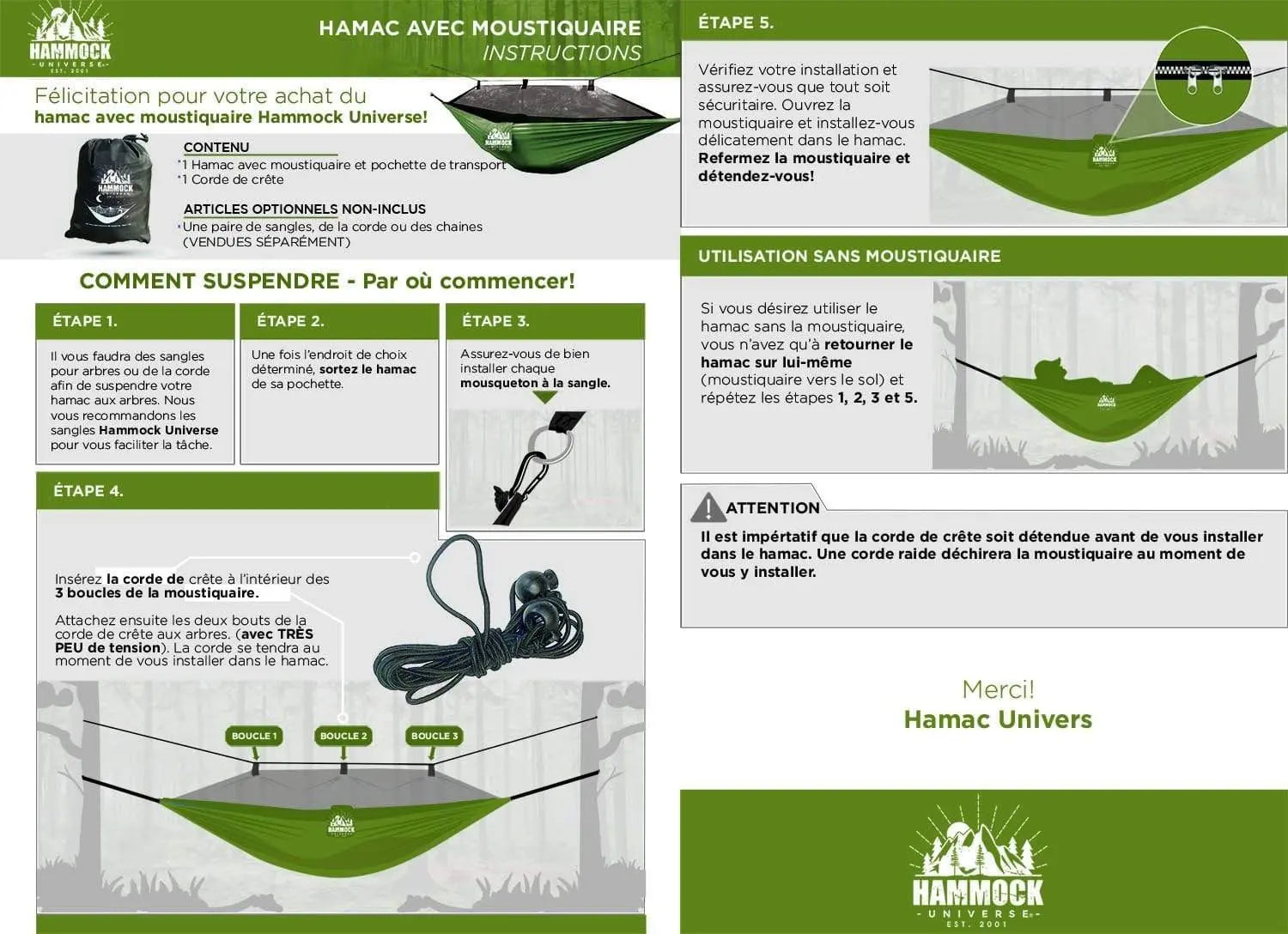 Hamac Univers Hamacs Hamac réversible en Nylon 210T avec moustiquaire intégrée 72402