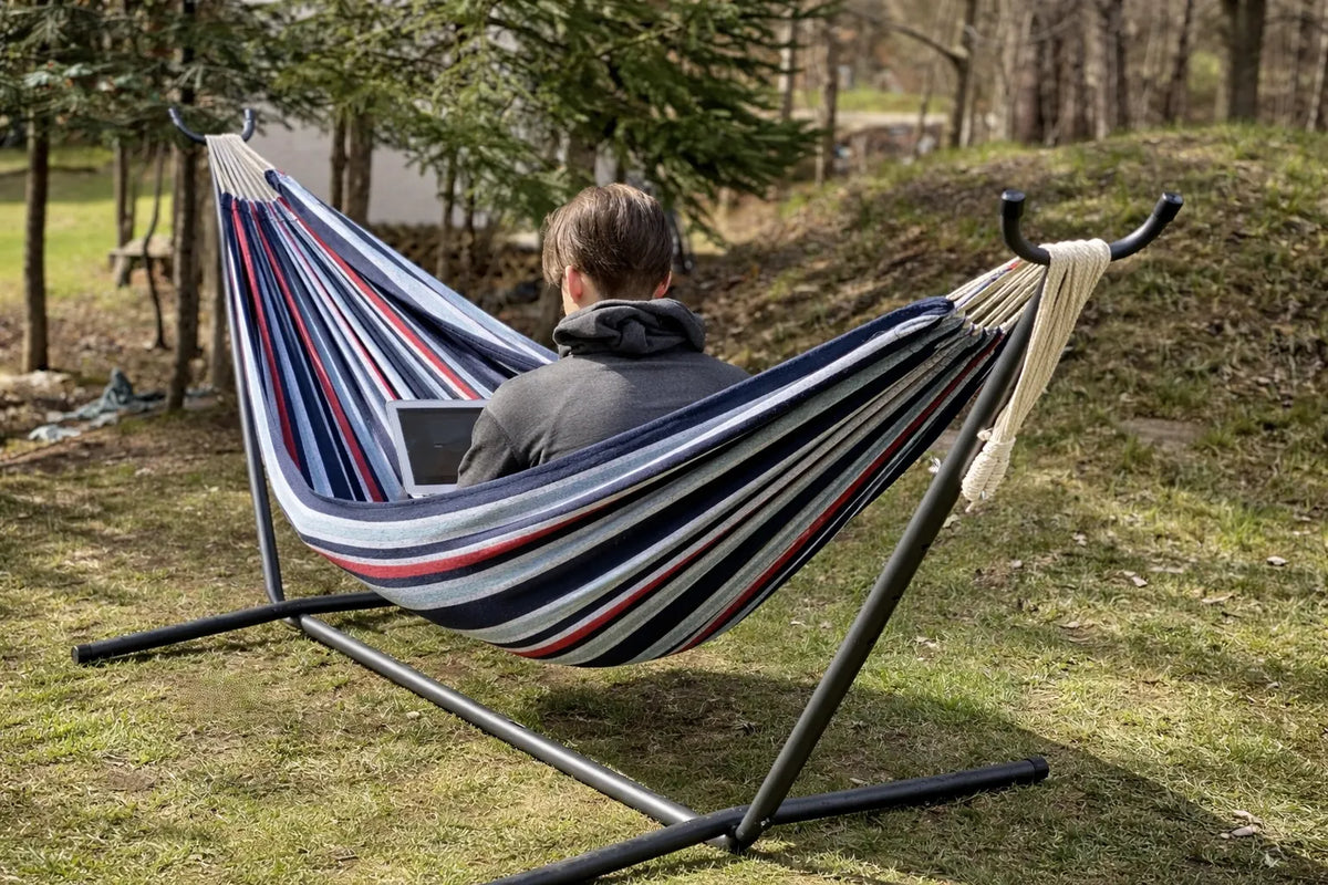 Hamac Univers Ensembles Hamac avec Support denim Hamac style brésilien double de luxe avec Support Universel 794604045610 20167+75121