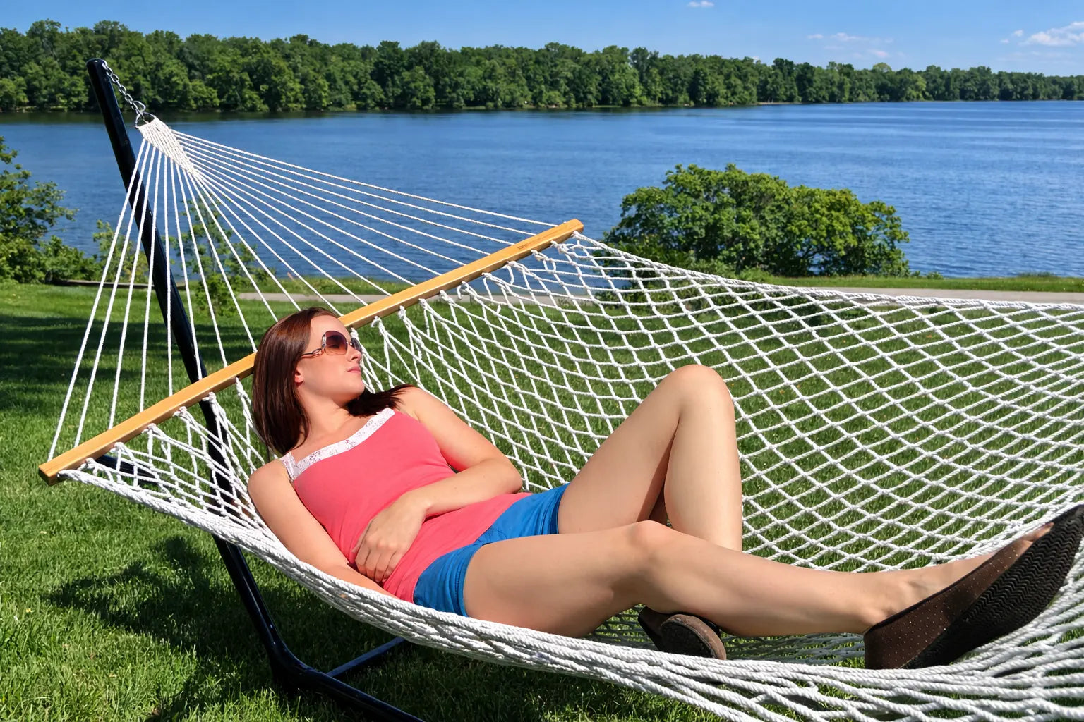 Hamac Univers Ensembles Hamac avec Support naturel Hamac traditionnel en corde de coton avec Support de 15 pieds 799475615696 50501-PWT+15TBSB