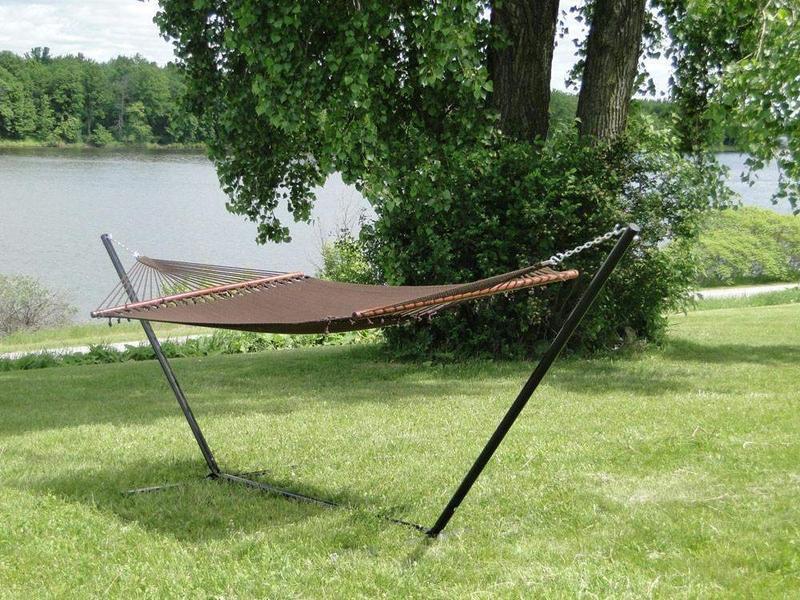 Hamac avec Support - Polyester de luxe Double café et Support de 15 pieds noir