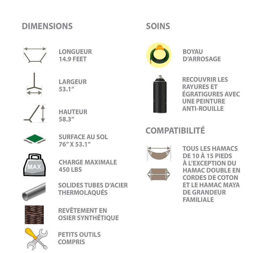 Hamac Univers Ensembles Hamac avec Support Hamac de luxe en cordes de polyester + Support en rotin-osier