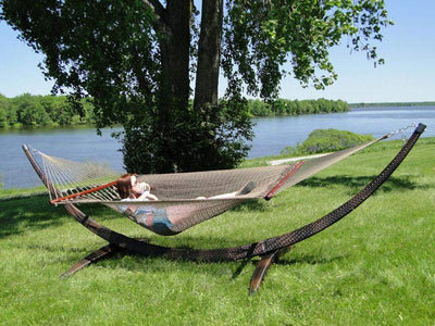 Hamac avec Support - Polyester de luxe Double café et Support de rotin