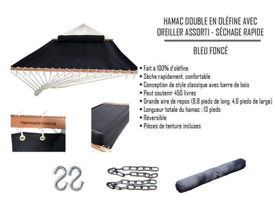 Hamac Univers Ensembles Hamac avec Support Hamac double en oléfine avec oreiller assorti - Séchage Rapide avec Support en bambou