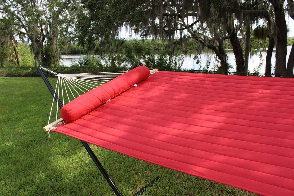 Hamac Univers Ensembles Hamac avec Support Hamac double matelassé en oléfine avec oreiller assorti et support en bambou