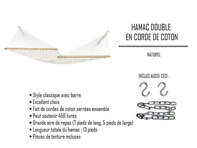 Hamac Univers Ensembles Hamac avec Support naturel Hamac traditionnel en corde de coton avec Support de 15 pieds 799475615696 50501-PWT+15TBSB
